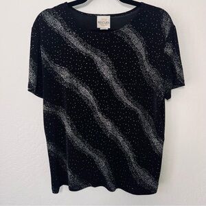 Vintage 1990s 1980s Black Rainbow Glitter Shirt XL